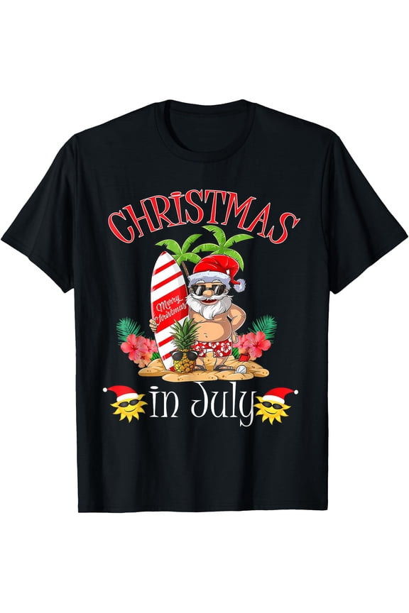 Christmas In July Santa Summer Beach Vacation T-Shirt