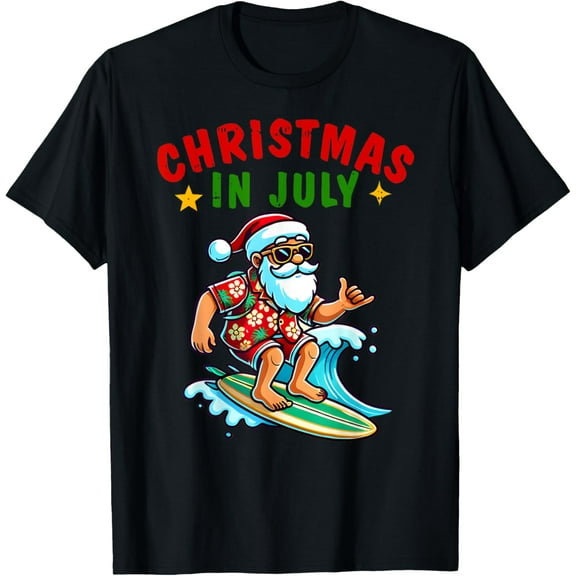 Christmas In July Shirt Boys Kids Santa Surfing Summer Xmas T-Shirt Tops Tee