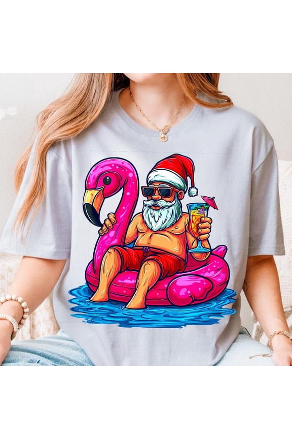 Christmas In July Shirt, Santa Flamingo Summer Xmas Shirt, Summer Santa Flamingo Float Shirt, Funny Christmas in July, Beach Holiday TH240622