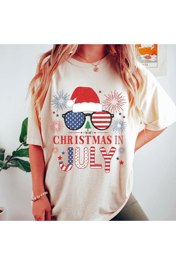 Christmas In July Summer Beach Hawaii Santa USA Flag T-Shirt, Patriotic Santa Shirt, 4th of July TH240628