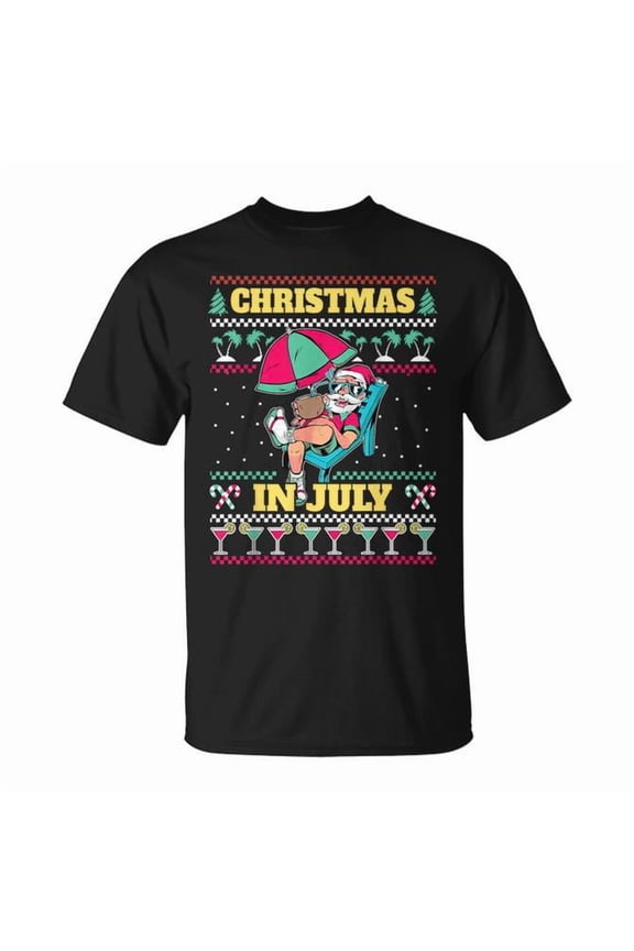 Christmas In July Ugly Sweater Santa Summer T-Shirt Size S-5XL