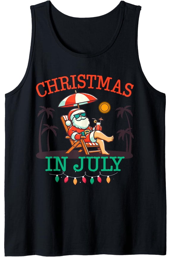Christmas In July With Santa Claus For Summer Beach Xmas Tank Top Size S-3XL