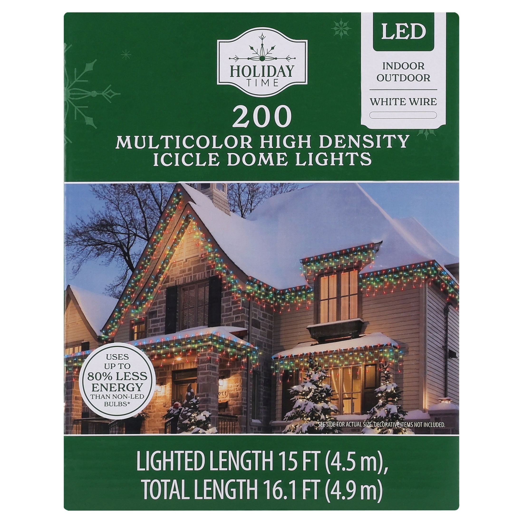 Indoor/Outdoor 200-Count LED High Density Dome Christmas Icicle Lights, Multicolor, White Wire, 15', by Holiday Time