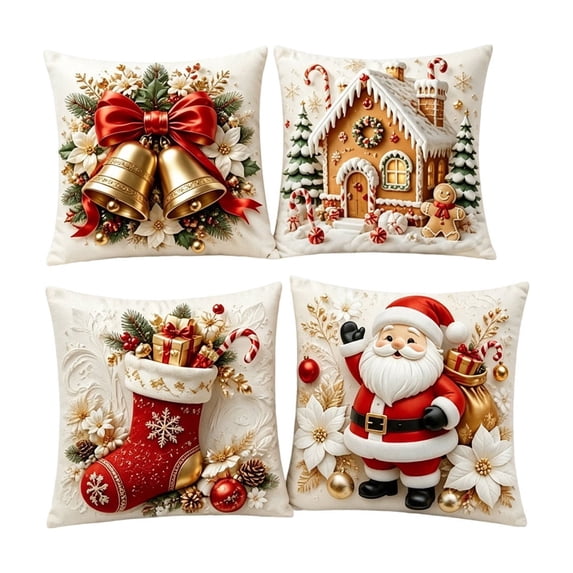 Christmas Indoor Decorations 2026 4 Pack Christmas Decorative Throw Pillow Covers Stereo Visual Holiday Cushion Slipcovers Pillow Cases With Hidden Zipper For Sofa Couch
