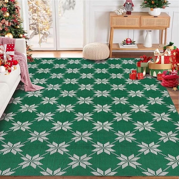 Christmas Indoor Doormat, Durable Xmas Welcome Mat 6'x9' Non Slip Entrance Rug with Rubber Backing, Machine Washable Winter Holiday Entryway Front Large Floor mat Red Small Carpet