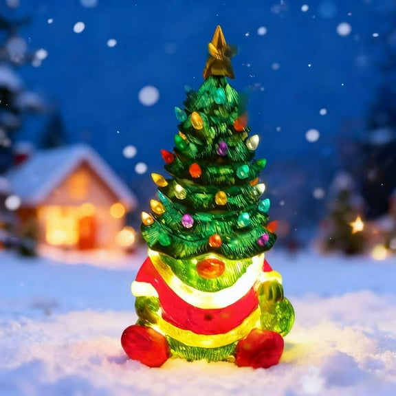 Christmas Indoor Outdoor Decorations Lights Christmas Battery Luminous Antlers Dwarf Lantern Resin Christmas Tree Christmas Desktop Decoration