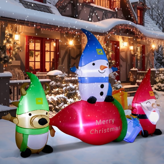 Christmas Inflatable 8 FT Gnome Santa with LED Lights, Blow Up Outdoor Yard Decoration