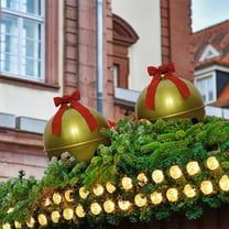 Christmas Inflatable Bell Ornament, 18 Inch Gold Balloon Decoration with Red Bow for Outdoor Yard, Lawn, Party, and Holiday Display