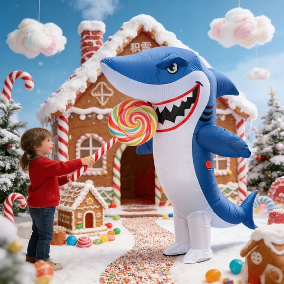 Christmas Inflatable Costume Adult Shark Blowing Suit Full Body Big Mouth Shark Explosion Dress Up Cosplay Theme Party Suit,Height 59"74.8",Shark