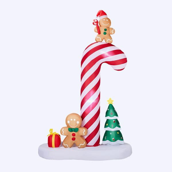 Christmas Inflatable Decoration with 6 LED Lights, Giant Candy Cane & 2 Adorable Gingerbread Men Blow Up Decor for Yard, Garden, Indoor Holiday Display