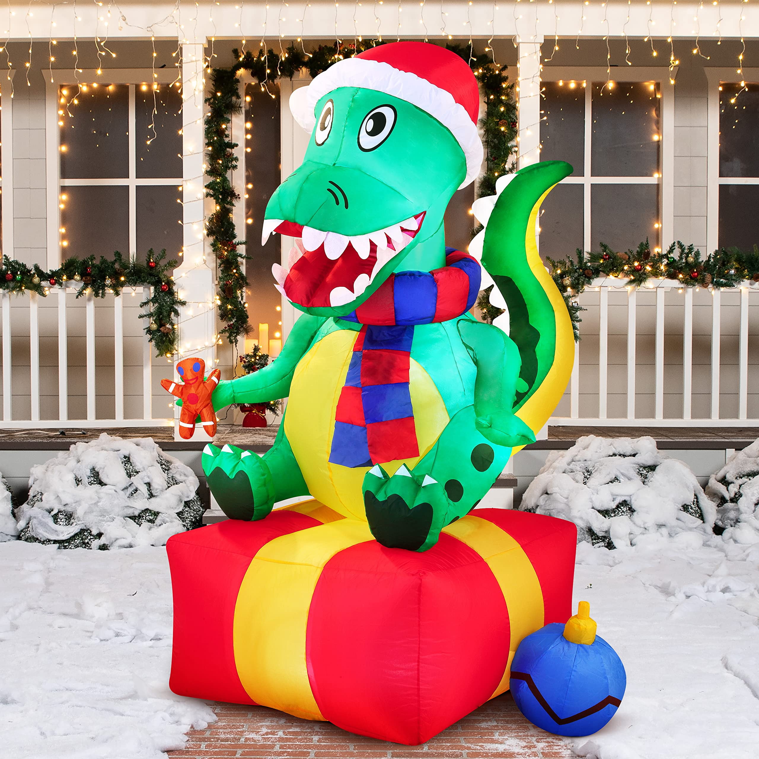 Christmas Inflatable Decoration 6ft dinosaursaur Gift Box Inflatable ...