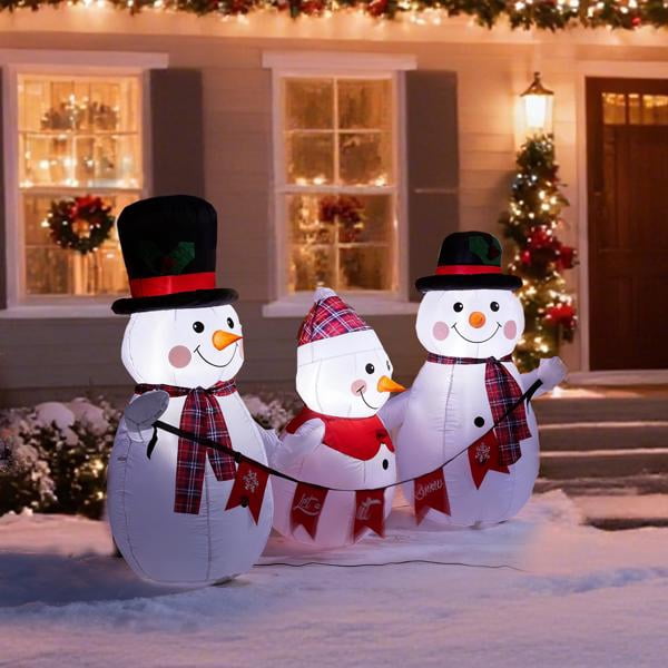 Christmas Inflatable Decoration with 3 LED Lights, Adorable Snowman Family of Three for Yard, Garden, Indoor Holiday Display
