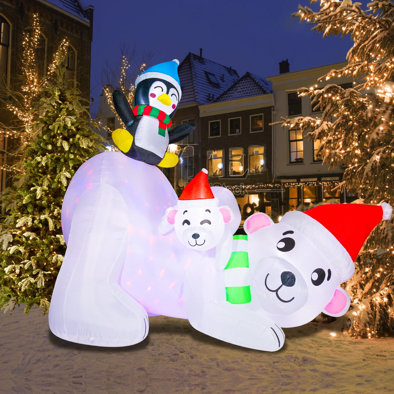 Christmas Inflatable Decorations Polar Bears and Penguin, Outdoor Yard