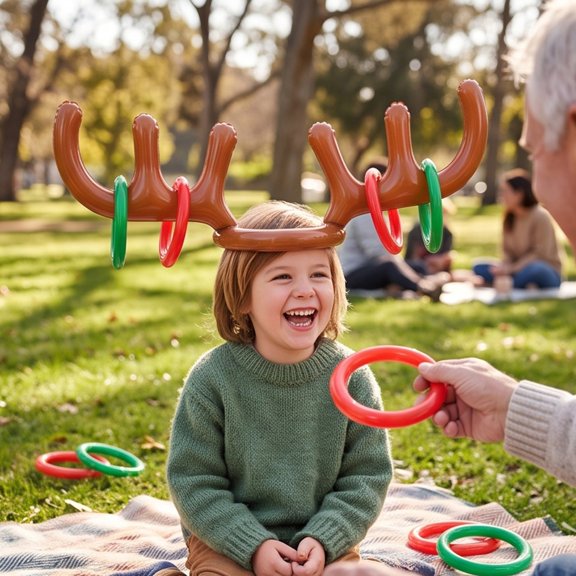 Christmas Inflatable Deer Antler Ring Toss Game, Wearable Hat with Throwing Rings, Party Set for Living Room Yard Classroom