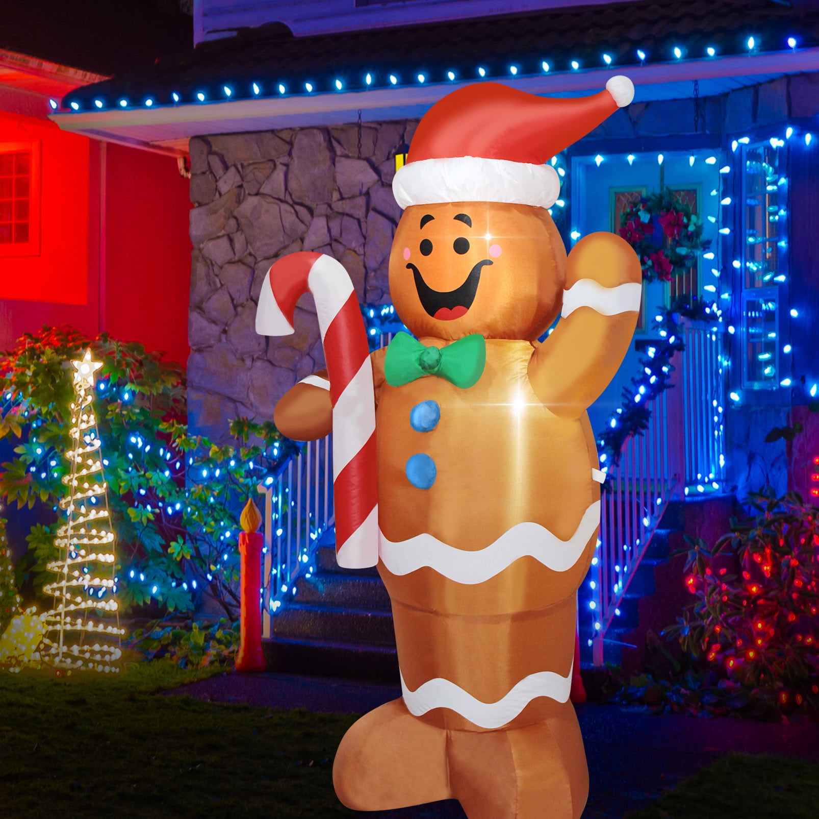Christmas Inflatable Gingerbread Man Yard Decoration Lighted Blow Up