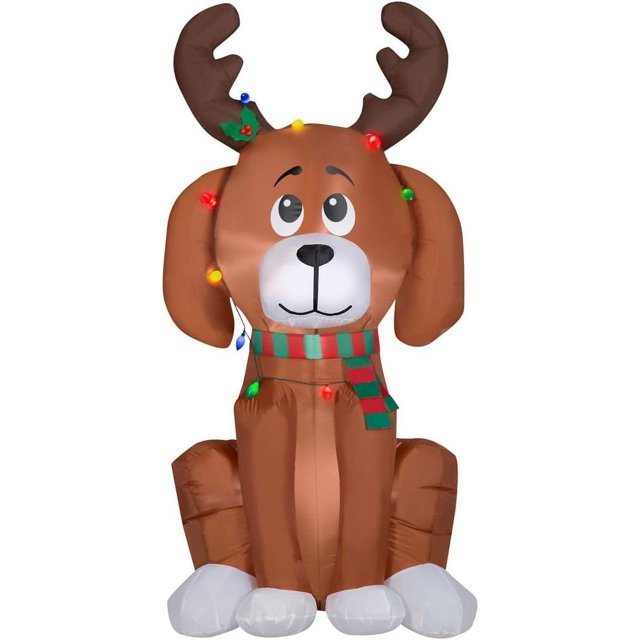 Christmas Inflatable LED Puppy Dog With Antlers 6 Foot Tall Holiday