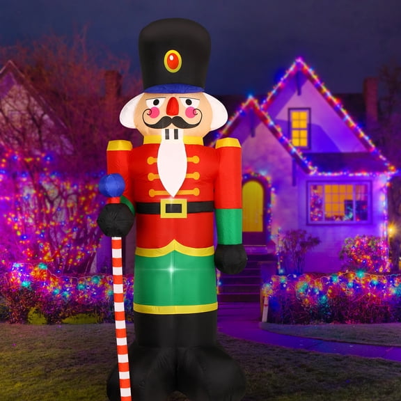 Christmas Inflatable Nutcracker Giant Lighted Indoor & Outdoor Christmas Yard Blow-Up Christmas Decoration with Built in Fan and Anchor Ropes  8 Feet Tall