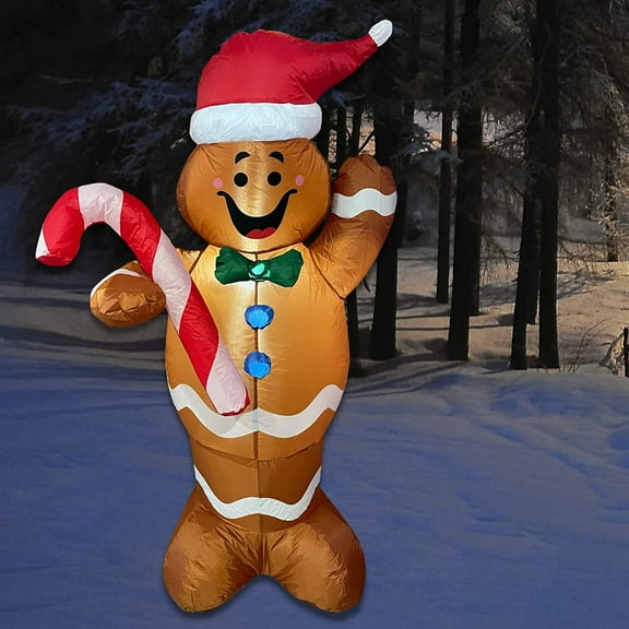 Christmas Inflatable Outdoor Gingerbread Man with Built in LED Lights. Blow-up Yard Christmas Decoration for Party, Indoor, Outdoor, Yard, Garden, Lawn - 5ft Tall by 4E's Novelty