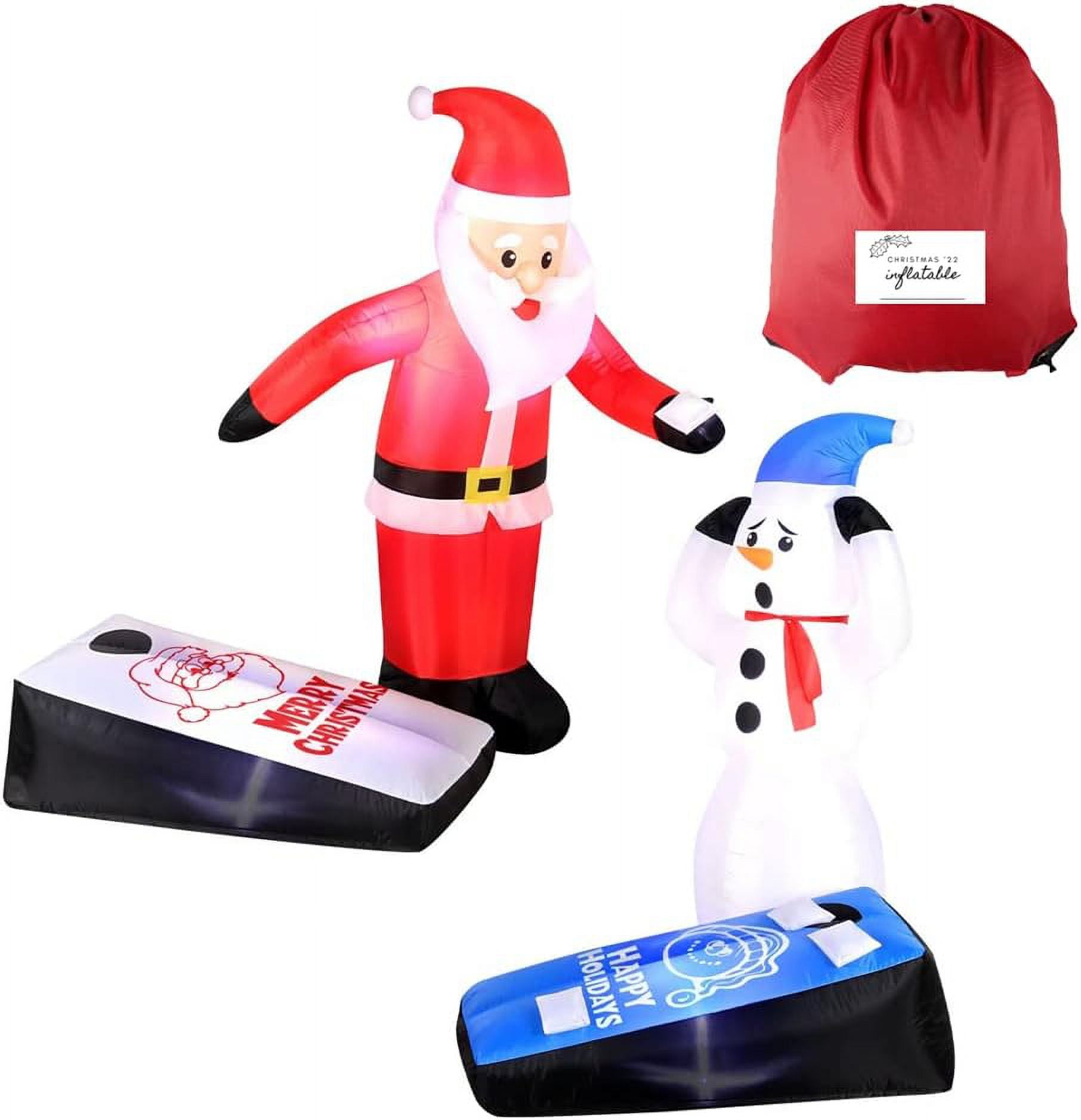 Christmas Inflatable Santa And Snowman Playing Corn Hole, 5’ Ft Tall