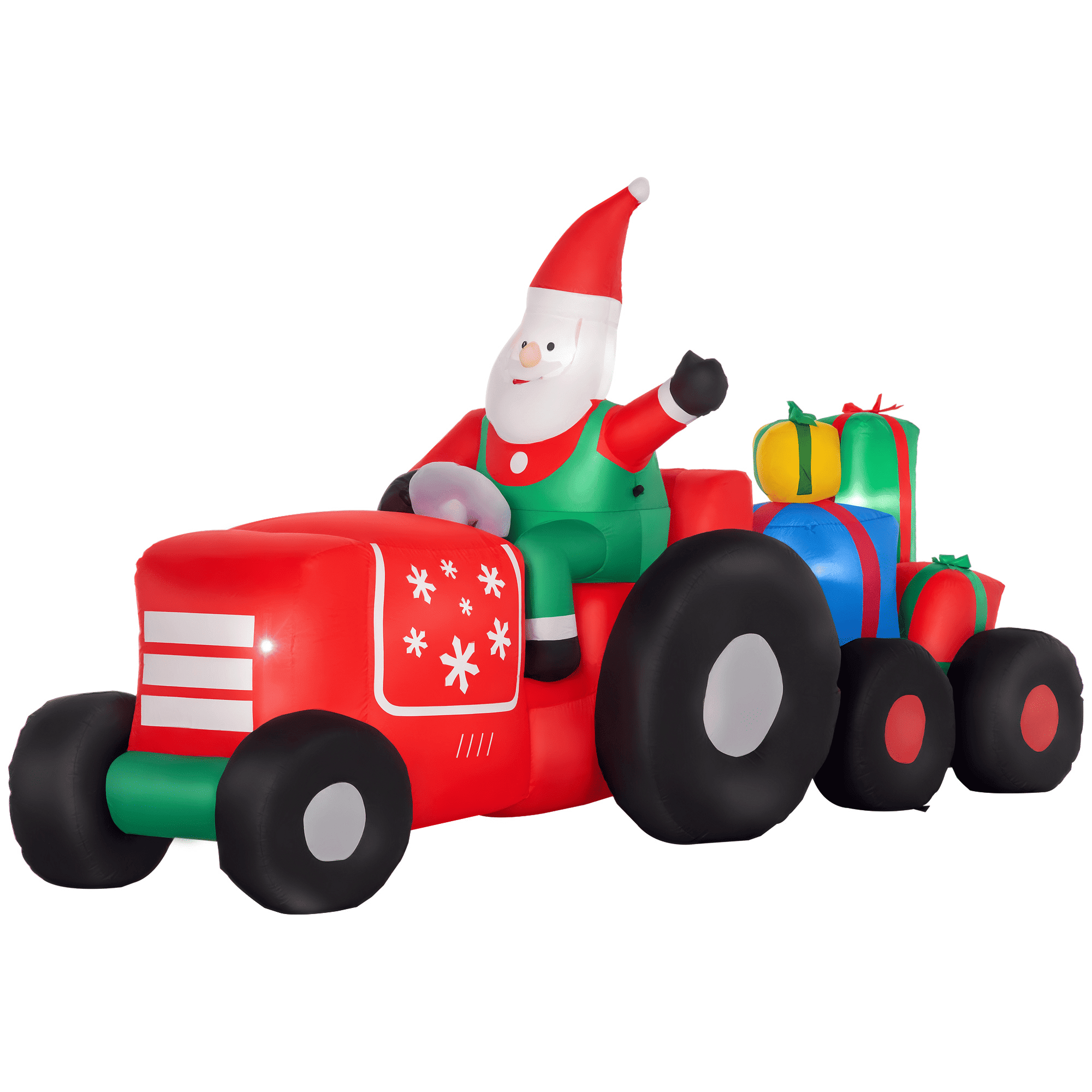 Christmas Inflatable Santa Claus Driving Trailer with Colorful Gift Boxes, 9 ft Blow-Up LED Yard Decoration for Lawn, Garden, and Holiday Party