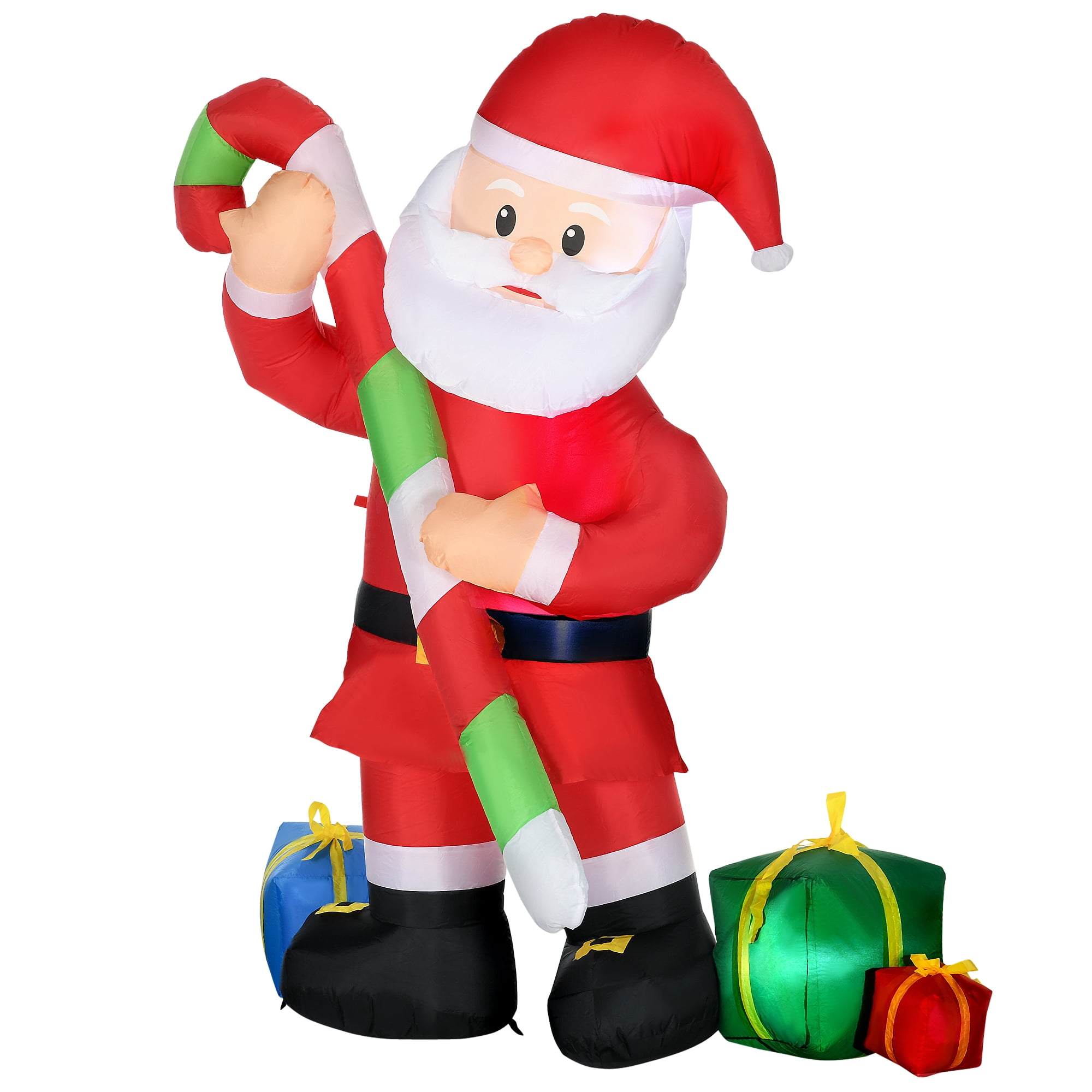 Christmas Inflatable Santa Claus with Candy Cane, 6 ft Blow-Up LED Yard Decoration, Polyester Outdoor Holiday Decor