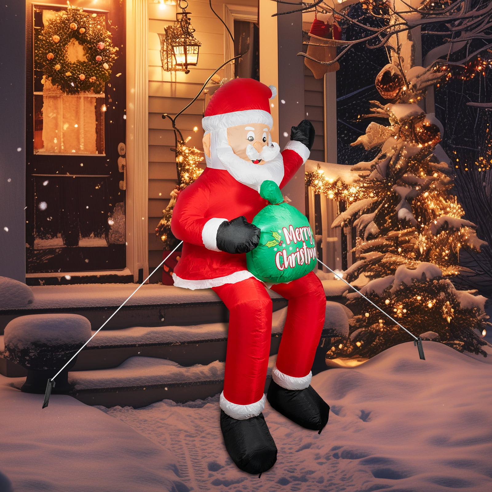 5.6ft Christmas Inflatable Santa Claus With LED Lights | Outdoor/Indoor Blow Up Yard Decoration