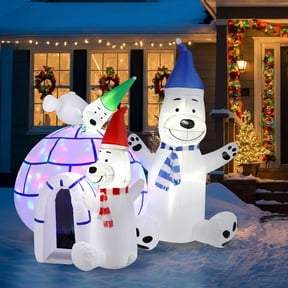 Christmas Inflatable Snow Bear House with LED Lights - Outdoor Yard Decoration for Lawn & Garden