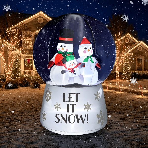 Christmas Inflatable Snowglobe, 5 White LEDs, Snowman Family + Circulating Artificial Snow, Quick Setup for Yard, Garden, Indoor
