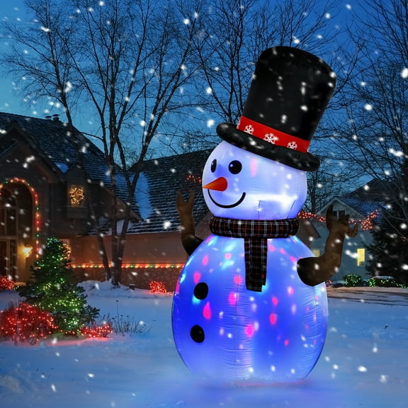 Christmas Inflatable Snowman,8FT Rotating Outdoor with Led Light, Large Blow Up Snowman Yard Decorations with Merry Christmas Sign for Xmas Home Garden Family Prop Lawn Holiday Party Indoor Decor