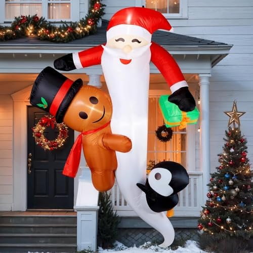 Christmas Inflatables, 6FT/7FT Inflatable Christmas Decorations Snowman Santa Claus with Built-in LED Lights, Outdoor Christmas Decorations Blow-up Decor for Yard, Garden Party (8FT Santa)