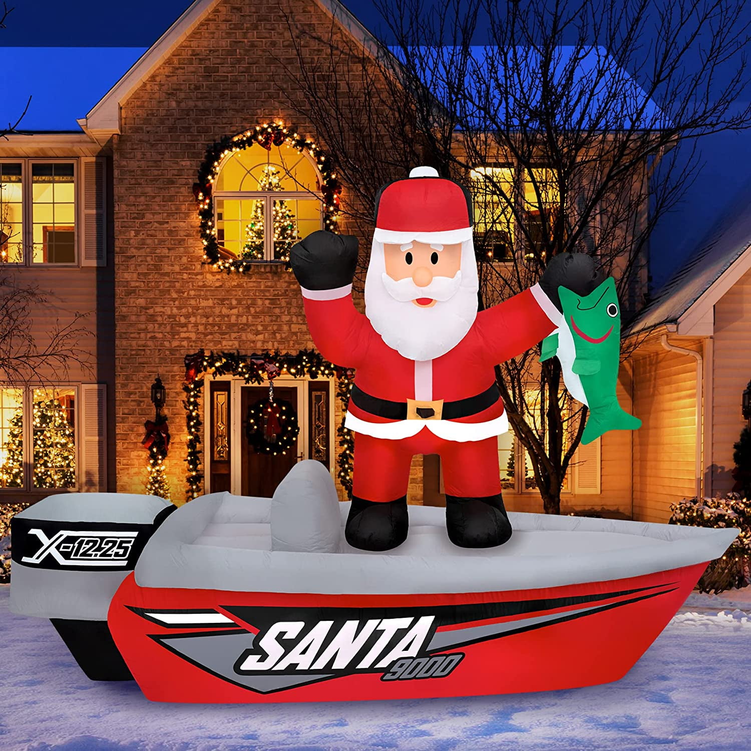 Christmas Inflatables Large 6 Ft Santa Fishing Boat Inflatable