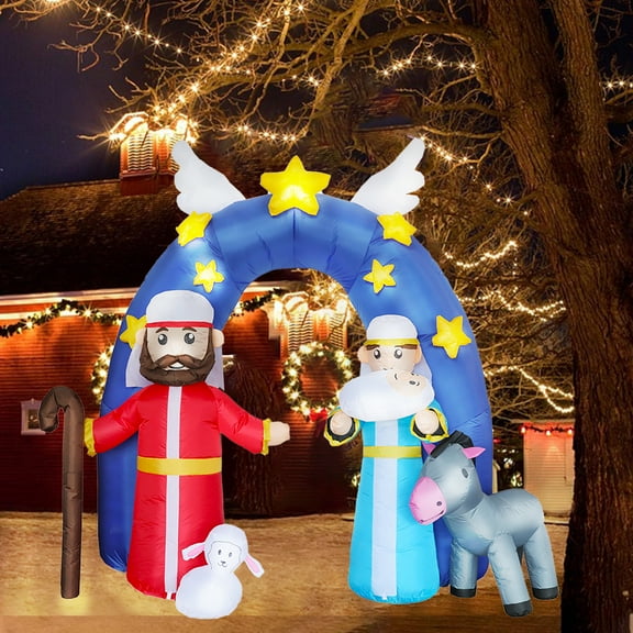 Christmas Inflatables Nativity Scene Outdoor Decorations, Christmas Blow Up Yard Decorations Nativity Sets for Garden Lawn Xmas Decor