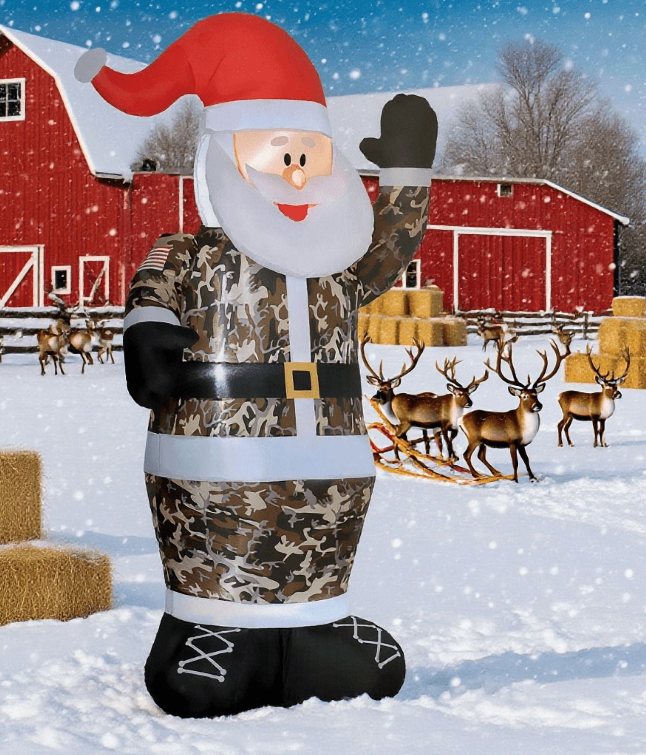 Christmas Inflatables Outdoor Decorations Santa Claus Wearing Camouflage