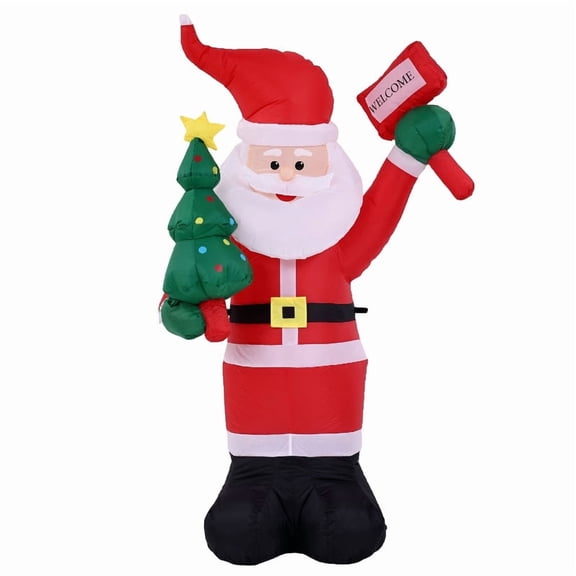 Christmas Inflatables Santa Claus with Welcome Sign and Tree, 6ft Outdoor Christmas Holiday Decorations Winter Decor Blow Up Santa with Built-in 4 LED Lights for Home Party Yard Lawn