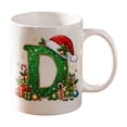 thumbnail image 1 of Christmas Initial Ceramic Mug,11 oz Coffee Cup with Cute Green Glitter Letter & Santa Hat Decor,Home Office Use,Ideal Holiday Gift for Family(D), 1 of 7
