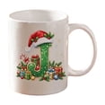 thumbnail image 1 of Christmas Initial Ceramic Mug,11 oz Coffee Cup with Cute Green Glitter Letter & Santa Hat Decor,Home Office Use,Ideal Holiday Gift for Family(G), 1 of 7
