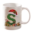 thumbnail image 1 of Christmas Initial Ceramic Mug,11 oz Coffee Cup with Cute Green Glitter Letter & Santa Hat Decor,Home Office Use,Ideal Holiday Gift for Family(S), 1 of 7
