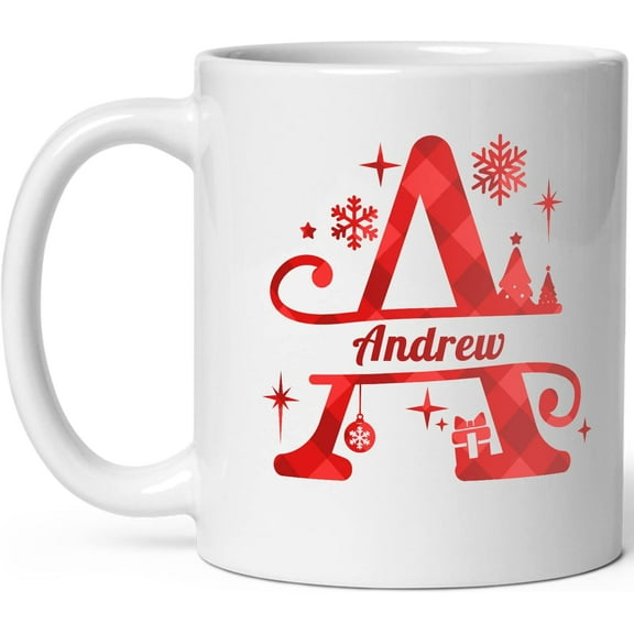 Christmas Initial Coffee Mug with Name Personalized Mug for Women for Men Monogrammed gifts Letter Coffee Mugs Custom Name Taza Personalizada Letters Initialed Monogram White Mug