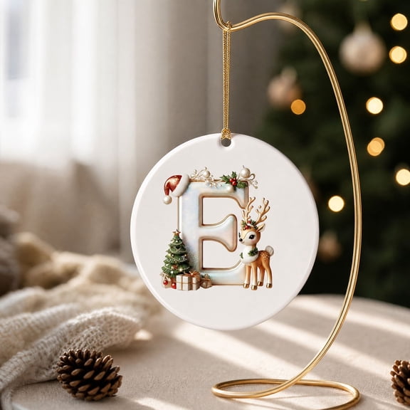 Christmas Initial Letter Acrylic Ornament, Cute Reindeer 2D Hanging Ornament 3.5 Inch, Personalized Alphabet Xmas Tree Decoration, Holiday Gift Keepsake