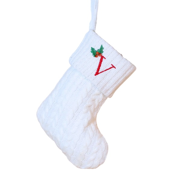 Christmas Initial Letter Socks, Knitted Holiday Stocking Decoration, Red Green White Hanging Sock, Personalized Family Stockings, Fireplace Ornaments, Xmas Tree Hanging Decoration, Holiday Gift Socks