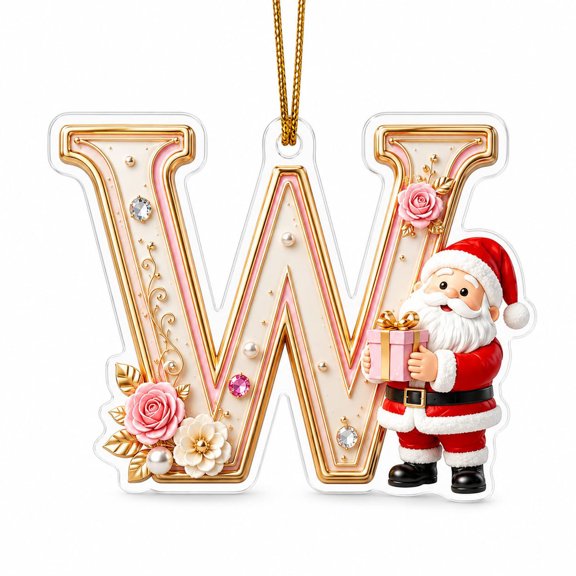 Christmas Initial Ornaments, Personalized DIY 26 Letters Christmas Tree Decoration Pendant, Acrylic Initial Shape Xmas Tree Hanging Decor Christmas Gifts "W"