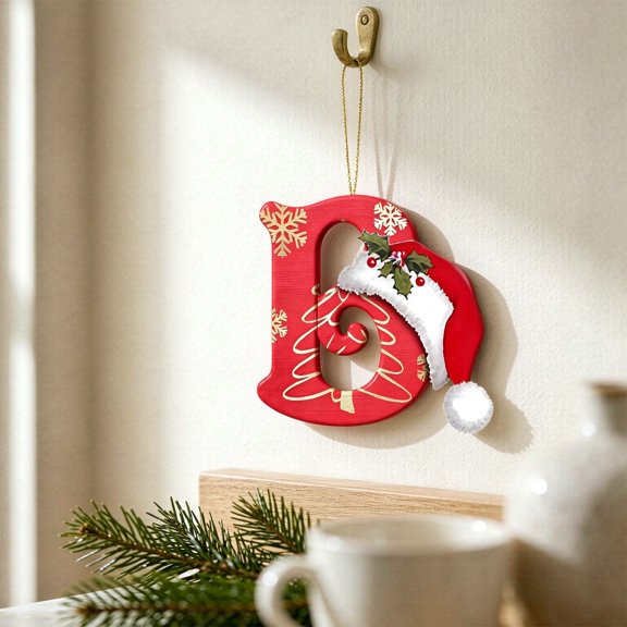 Christmas Initial Ornaments, Personalized DIY 26 Letters Christmas Tree Decoration Pendant, Red Acrylic Initial Monogram Shape Xmas Tree Hanging Decor Christmas Gifts