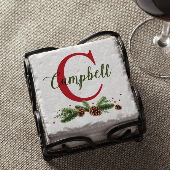 Christmas Initial Personalized Stone Coaster Set