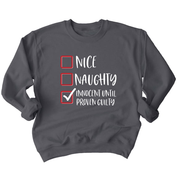 Christmas Innocent Until Proven Guilty Check Shirt Crewneck Sweatshirt, M, Charcoal