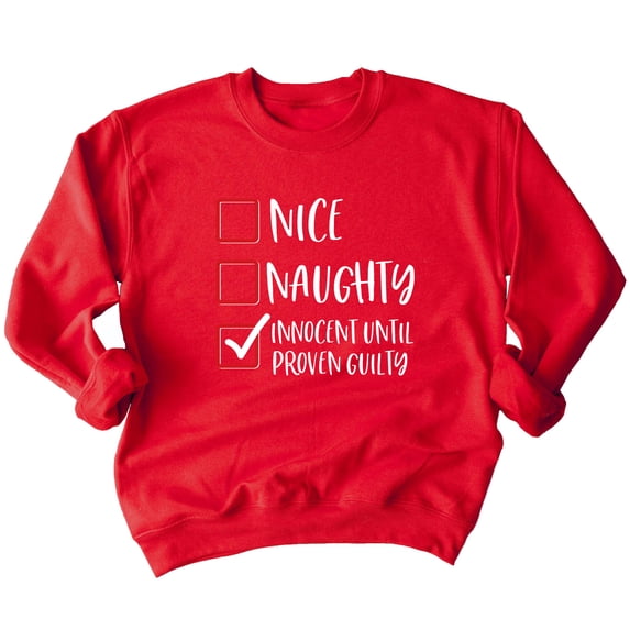 Christmas Innocent Until Proven Guilty Check Shirt Crewneck Sweatshirt, M, Red