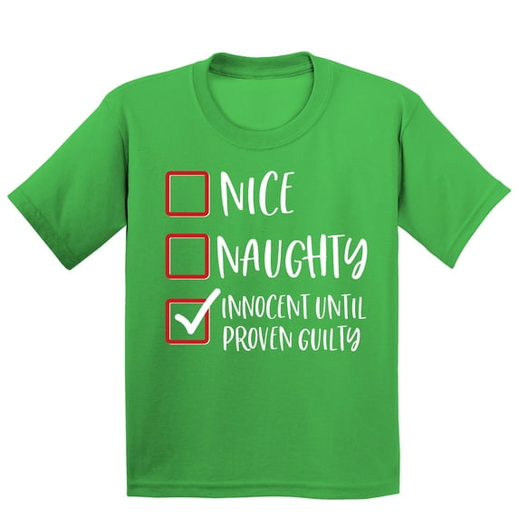 Christmas Innocent Until Proven Guilty Check Shirt for Kids Youth Tshirt, L, Green