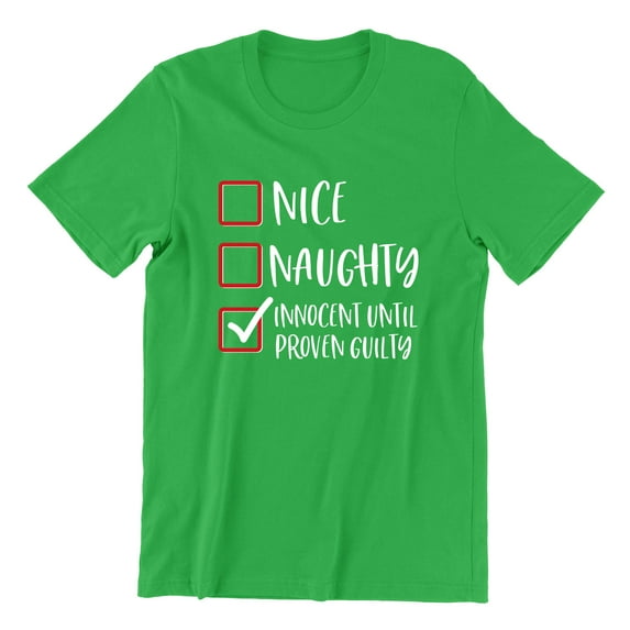 Christmas Innocent Until Proven Guilty Check Shirt for Men Unisex Men's Tshirt, M, Green