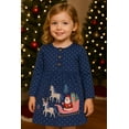 thumbnail image 1 of HILEELANG Girls Christmas Dress Long Sleeve Holiday Outfit with Santa Sleigh and Unicorn Applique-Winter Casual Cotton Dresses for Toddler Kids 4T, 1 of 8