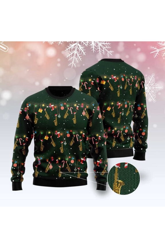 Christmas Instrument Saxophone Ugly Christmas Sweater, Christmas Sweater, Ugly Sweater, Funny Xmas Sweaters