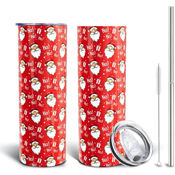 Christmas Insulated Tumbler 20 Oz with Lid & Straw - Santa Claus Themed Stainless Steel Travel Mug, Holiday Gift for Women Men (1 PC)